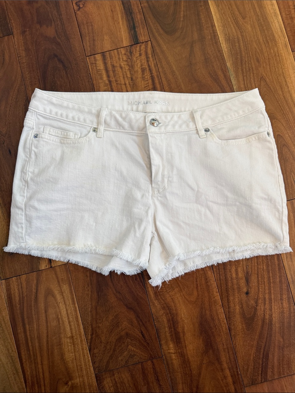 Michael Kors White Frayed Hem Denim Shorts